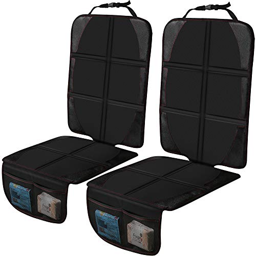 Alfombrilla protectora para asiento de automóvil, paquete de 2 protectores de asiento para bebé Asiento de automóvil para niños con bolsillo organizador, Respaldo antideslizante impermeable