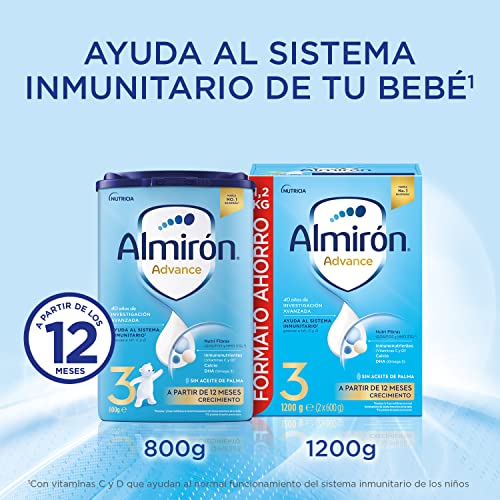 Almirón Advance 3, Leche de Crecimiento en Polvo para Bebé desde 12 Meses, Pack de 3x1.2kg