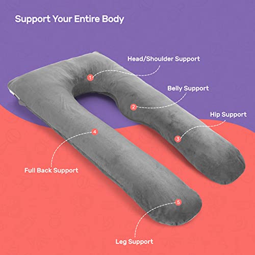 Almohada de Embarazo,Nuliie Almohada de Cuerpo Completo en Forma de U,Almohada de Embarazo para Dormir,Soporte de Almohada de Maternidad de 55 Pulgadas para Espalda, con Funda Lavable