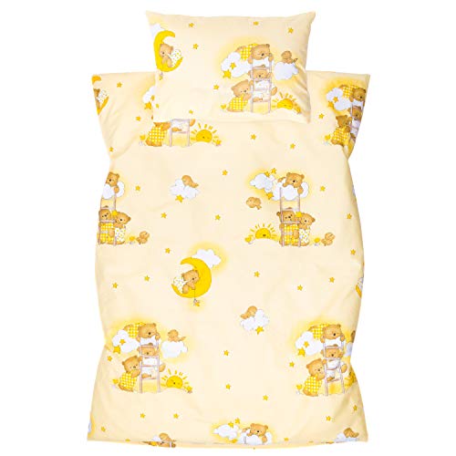 Amilian Ropa de cama infantil de 2 piezas, 100% algodón, ropa de cama para bebé, funda nórdica de 100 x 135 cm, funda de almohada de 40 x 60 cm, con cierre de hotel, oso en escalera, color crudo