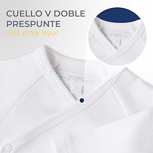 Amomí Caja Regalo Set Primera Puesta Recién Nacido 5 Piezas Conjunto de Ropa para Recien Nacido Set Unisex Algodón 100% Talla Unica (Delfin Marino, 1 Meses)