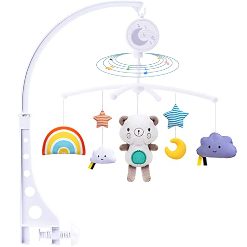 Amzeeniu Musical Móvil para Cuna de Bebé con Música Mobile Con Fijación,Móvil Musical con Melodía Suave y Personajes Esponjosos para De Cama Infantil para Recién Nacidos Regalo