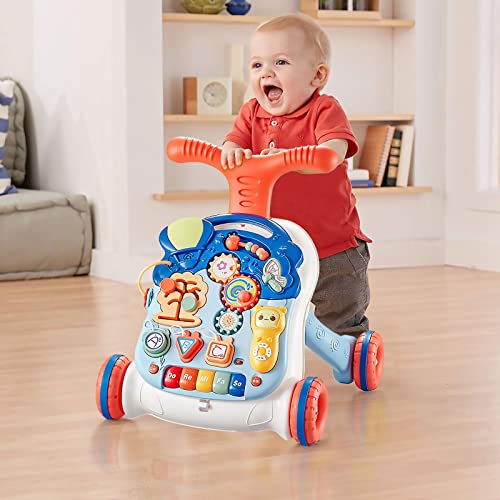 Andadores Bebe Musicales - Con Mesa de Entretenimiento Luz, Sonido,Música,Teléfono,Volante,Andador Sit-to-Stand Desmontable,Correpasillos 9-36 Meses