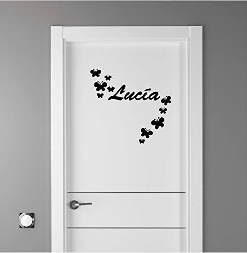 Artstickers Pegatina Infantil para decoración de Muebles, Puertas, Paredes. con tu Nombre Personalizado Nombre de 20cm + Kit de 10 Mariposas para Libre colocación.