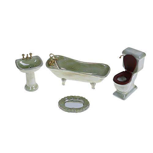 ARUIMIMI 1 Juego Cuenca Bañera Baño Porcelana Verde Conjunto Aseo Muebles Accesorios de los Juguetes uno y Doce de muñecas en Miniatura (Color : Verde, Size : Gratis)