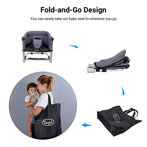 Asiento Elevador Portátil Asiento de Alimentación de Viaje, Trona Plegable para Bebé con Bolsa de Transporte para el Hogar y los Viajes, Correas de Silla Elevadora a la Mesa de Cocina (Gris)