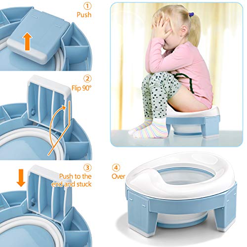 Asiento Inodoro Plegable para Niños 3 in 1 Orinal Portátil Reductor WC para Bebé con Piezas a Prueba de Salpicaduras Adaptador pare Casa y Viaje (Azul Color)