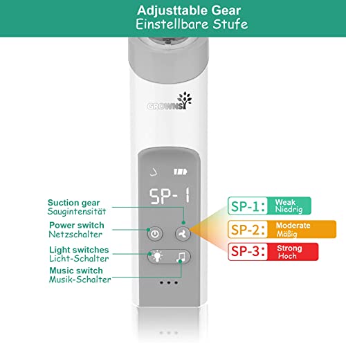 Aspirador Nasal Bebes | Aspirador Nasal Bebé Eléctrico| Aspirador nasal para bebés, recargable, con 3 puntos de succión, función calmante de música y luz y puntas de silicona de 3 tamaños