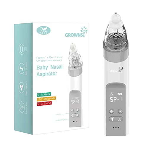 Aspirador Nasal Bebes | Aspirador Nasal Bebé Eléctrico| Aspirador nasal para bebés, recargable, con 3 puntos de succión, función calmante de música y luz y puntas de silicona de 3 tamaños