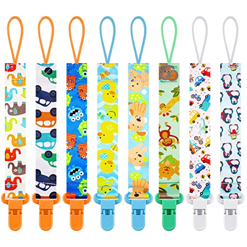 AUXSOUL 8 Piezas Chupetes de Clip Bebé, Cadena Chupetes Bebe Con Clip, Chupetero Animales de Dibujos Animados Cadenas Para Chupetes Para Niños y Niñas