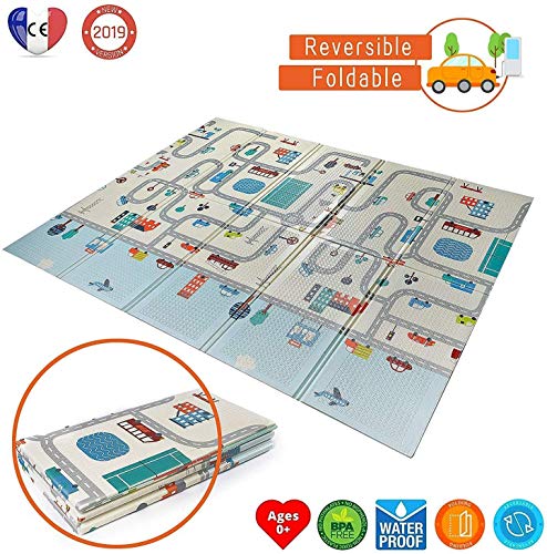 Babify Alfombra de Juegos para bebés espesor 1.5 cm. Plegable, Antideslizante, extragrande, reversible, impermeable, portátil, de doble cara, para niños pequeños y bebés (180x200x1.5cm)