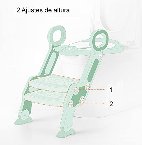 Babify Reductor WC con Escalera para niños - Adaptador para Inodoro - Doble altura ajustable de 1 a 7 Años - Cojín Antideslizante Incluido - Facil Limpieza - Color Blanco/Gris