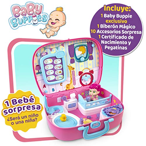 Baby Buppies - Baby Buppies Casa Maletín Interactivo con Sonidos divertidos y 10 Complementos bebé Sorpresa Guía de cuidados y certificado de nacimiento Juguetes niños 3 años (46480)