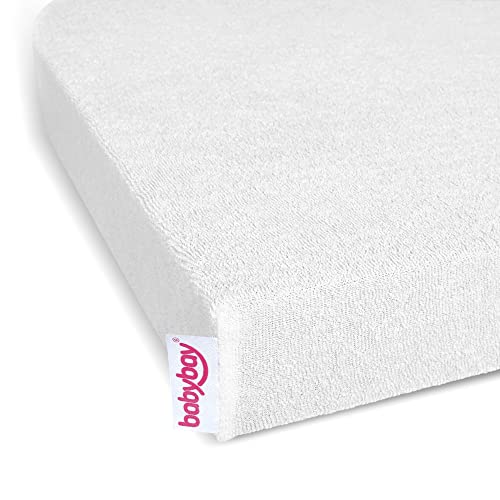 Babybay sábana bajera de algodón peinado con membrana para el modelo Original, blanco, 81 x 43 cm (1 unidad)