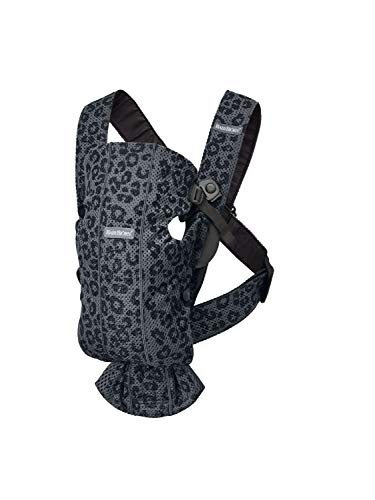 BABYBJÖRN Portabebés mini, malla 3D, gris antracita/leopardo