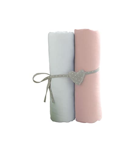 Babycalin - Set de 2 sábanas bajeras, 60cm x 120cm, Blanco/ Rosa