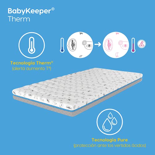 BabyKeeper | Colchón de Cuna Therm | Previene la Muerte súbita | Tecnología Auto Higienizante | Avisa de la Fiebre | Previene la plagiocefalia (50x80)