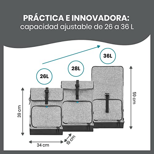 Babymoov Mochila cambiador Le Sancy, capacidad ajustable de 26-36 L, almacenamiento múltiple, mucho espacio de almacenamiento, cambiador y toalla incluidos, Gris