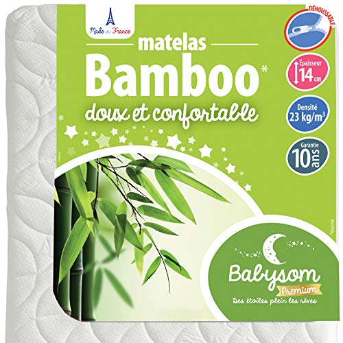 Babysom - Colchón Cuna Bebé Bambú - 60x120 cm - Natural - Altura 14 cm - Antiácaros - Antiasfixia - Transpirable - Reglaje Térmico - Desenfundable