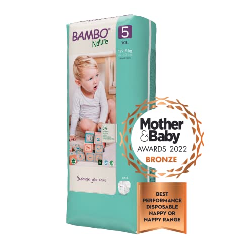 Bambo Nature Pañales ecológicos de alta calidad, tamaño junior 5 (27-40 lb/12-18 kg) de alto, paquete de 44