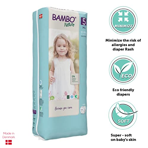 Bambo Nature Pañales ecológicos de alta calidad, tamaño junior 5 (27-40 lb/12-18 kg) de alto, paquete de 44