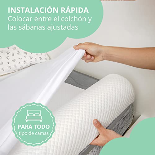 BANBALOO MAX- Barrera de Seguridad Cama Niño – Anticaídas infantil/Barandilla de Espuma Antideslizante con Protector de Colchón Impermeable, para Camas Dobles, Abatibles,90,150 cm y Montessori.