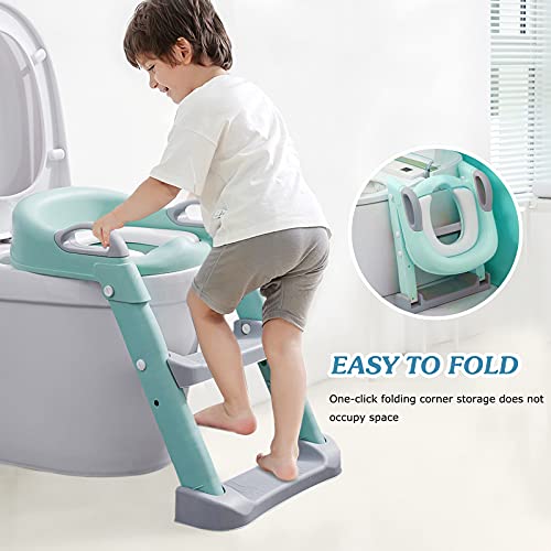 Barakara Asiento Inodoro Niños para Orinal Infantil Formación, Adaptador WC Niños con Escalera y Cojín Suave, Abatible, Antideslizante, para Niños de 1a 10 Años(Rosa)