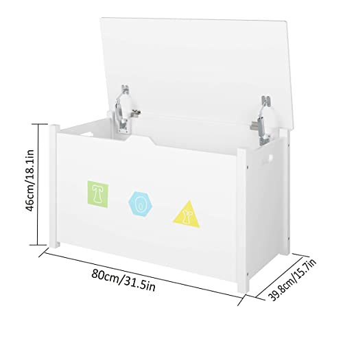 Baúl Almacenaje para Juguetes, Armario Almacenaje Infantil, Organizador Juguetes de Madera, con Tapa, Blanco, 80x39.8x46cm