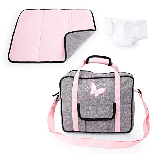 Bayer Design Accesorios para muñecas, Bolsa, Cambiador portátil, pañal muñeco, Gris, Rosado, Mariposa