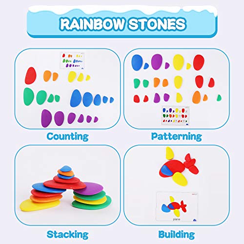 BBLIKE Juguetes Montessori 2 EN 1 Contar Osos y Arcoiris Set de Juguetes de Piedras, Juego de Combinación de Color Juguetes apilar Habilidades matemáticas y Clasificación, Juguetes Educativos 3 años