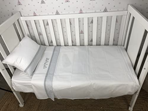 Bebé Sabanas Cuna 60x120 algodon 100% - (bajera+encimera+funda almohada). (Animalitos gris)