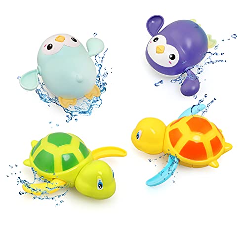 Bellestyle Juguete Baño bebe, Juguete Bebe 1 2 3 4 año,4 Piezas de Animales Flotantes de Mar, Ideales para el Baño Del Bebé, A Partir de 6 Meses, Tortuga, Pingüino, Bebe Juguete de Baño Pulpo Flotante