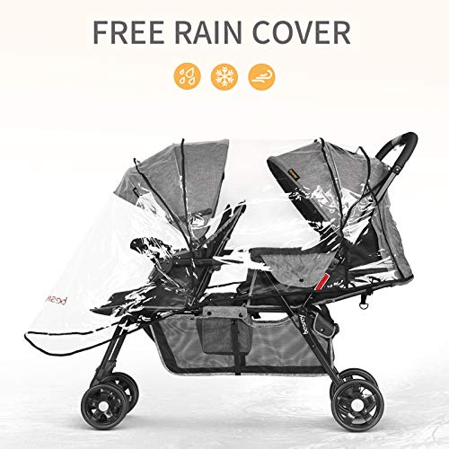 besrey Silla de Paseo Gemelar Plegable, Carro Gemelar hasta 30kg, Carrito Doble Bebe, Silla Carrito Gemelar, con Cubierta de Lluvia