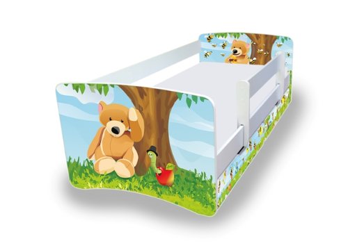 Best For Kids - Cama infantil (90 x 180 cm, con protección anticaídas y dos cajones) Vehículos de carreras.