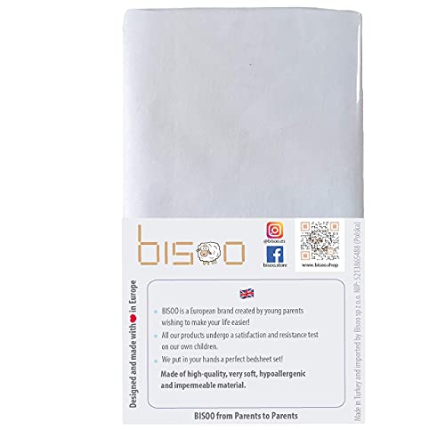 Bisoo 40x80 cm - Sabana Protectora Impermeable 2en1 para Capazo Carro y Cochecito de Bebé - Sabana Bajera Ajustable de Jersey + Protector de Colchón en 1 Pieza - Certificado OEKO-TEX (80x40 Blanco)