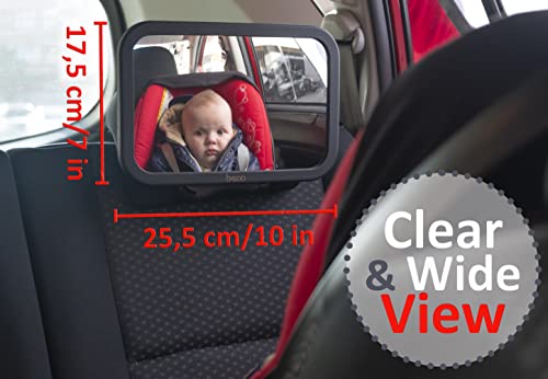 Bisoo Espejo Retrovisor Coche Bebé para Ver su Bebé en Asiento Trasero para Silla Trasera de Bebé o Asientos de Niños - Rotación 360° - Gran Tamaño sin Distorción