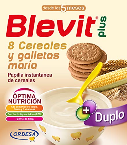 Blevit Plus Duplo 8 Cereales y Galletas María - Papilla de Cereales para Bebé con Extra de Energía y Sabor a Galletas - Favorece la Digestión - Desde los 5 meses - 600g