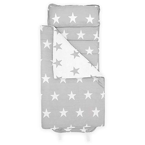 Bloomsbury Mill – Estrellas Grises y Blancas - Colchoneta para Siesta Supersuave para Niños - Incluye Almohada, Colchoneta y Manta - Saco De Dormir para Guardería, Siesta, Viajes y Fiestas Pijama