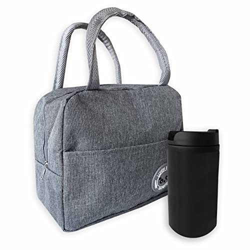 Bolsa porta alimentos con taza termo cafe para llevar - Bolsa termica porta alimentos para llevar la comida al trabajo o al colegio - Nevera portatil.