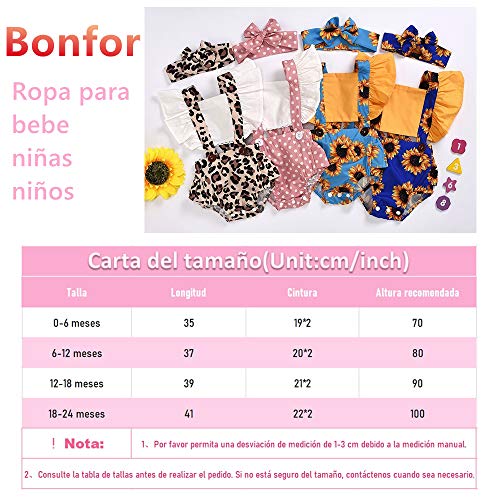 Bonfor 2 Piezas Ropa Bebe Niña 0-3 Meses Verano Leopardo Conjunto Mono Estampado Floral + Banda de Pelo para 0-24 Meses Recien Nacido Niño (Rosa, 0-6 Meses)