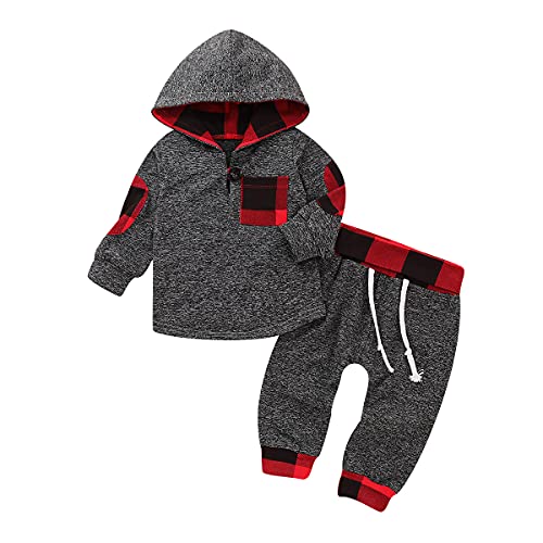 Bonfor Conjunto Deportivos Ropa Bebe Niño 3 a 24 meses Sudadera Capucha + Pantalones Chándal para Niño 1 año-3 años Invierno de Vestir Primavera Otoño (Rojo, 6-12 meses)