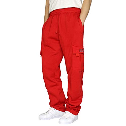 BOTCAM Pantalones de chándal para hombre, de cintura alta, elásticos, de un solo color, para traje, de negocios, para mujer, para traje, ocio, deporte, bombachos, yoga., rojo, XL