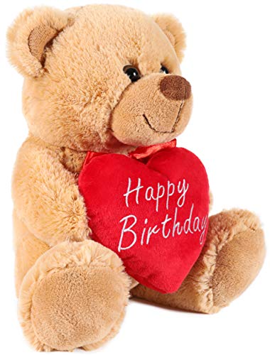 BRUBAKER Oso / Osito de Peluche con 'Happy Birthday' de corazón - 25 cm - Marrón