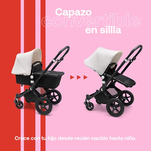 Bugaboo Cameleon 3 Plus, Cochecito 2 en 1 Fácil y Versátil: Cochecito, Carrito Confort y Carricoche, Chasis Negro y Capota Blanco Fresco para el Sol