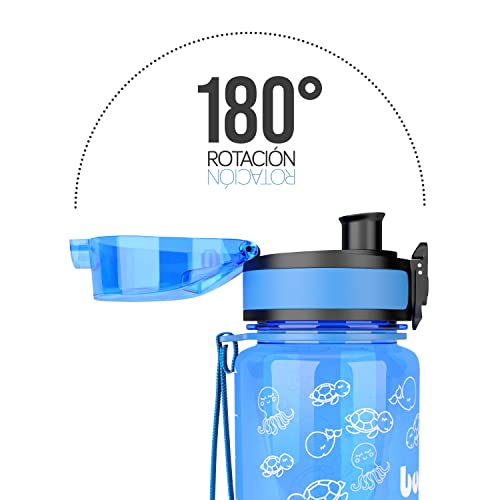 bumpli ® Botella Agua niños - 350ml - Botellas de Agua para niños - a Prueba de Fugas y sin BPA