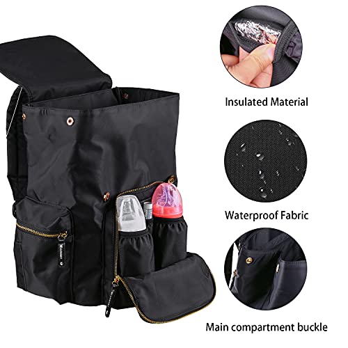 BZBABY Mochila pañales Bolso carrito bebe,Pañaleras para bebes Bolsa para cosas de bebes,regalo para futuro papa mamas (negro)