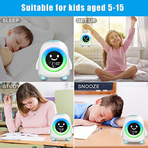 Cadrim Reloj Despertador para Niños, Reloj Despertador con Luz Nocturna para Niños, Entrenador para Dormir para Niños con Cambio de 5 Colores, Buen Regalo para Niños, USB de Carga (Azul)