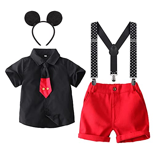 Cake Smash - Disfraz de Mickey Mouse personalizable, para disfraz de Mickey Mouse para cosplay, camisa+tirantes en Y, pantalones cortos, fiesta de cumpleaños de caballero, conjunto formal para niños