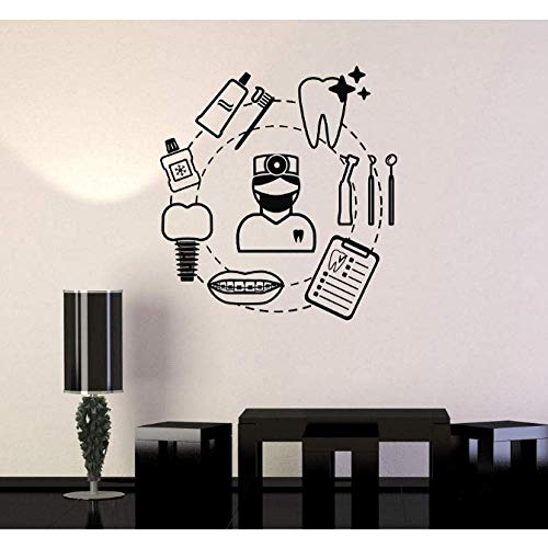 Calcomanías De Vinilo Para Pared Cuidado Dental Dentista Dientes Herramienta Pegatinas Murales Decoración De Tienda Dental Calcomanías De Ventana De Descuento Desmontables 42X45Cm