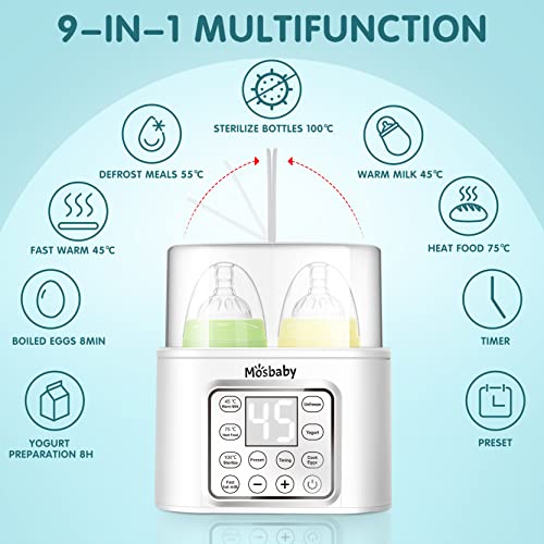 Calienta Biberones, Esterilizador Biberones 9 en 1 Multifunción, con Función de Temporizador y Pantalla LCD para un Control Preciso, Calentador Rápido con Sonda NTC para Medir la Temperatura.